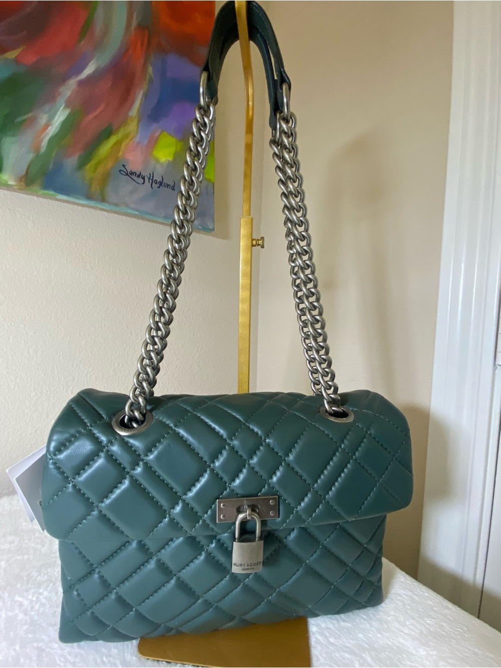 Kurt Geiger London Brixton Quilted Dark Green Leather Shoulder Bag NWT - Picture 12 of 12